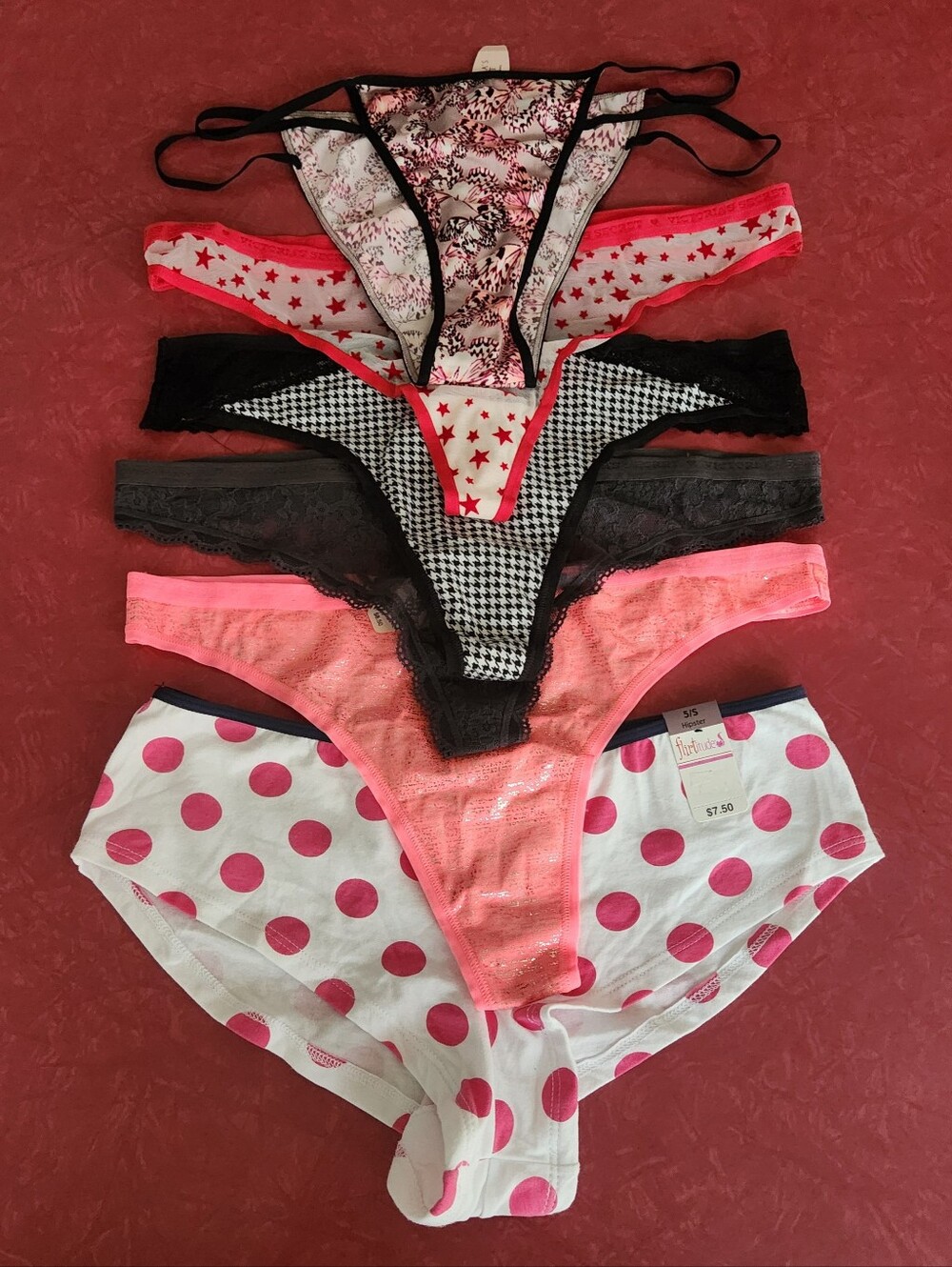 Victoria Secret Thongs X 5 Size Medium Plus Flirtatude Hipster Size 5/S All NWT